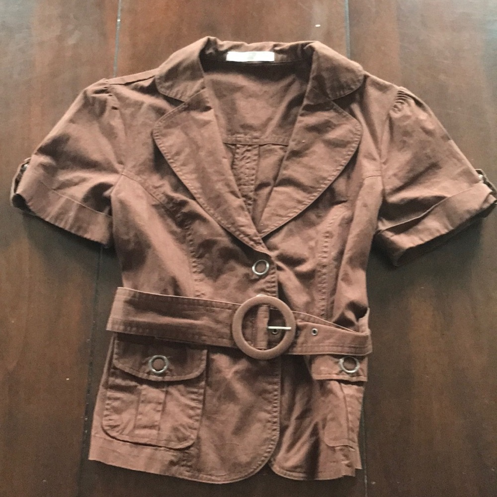 Brown short sleeve jacket with belt size small